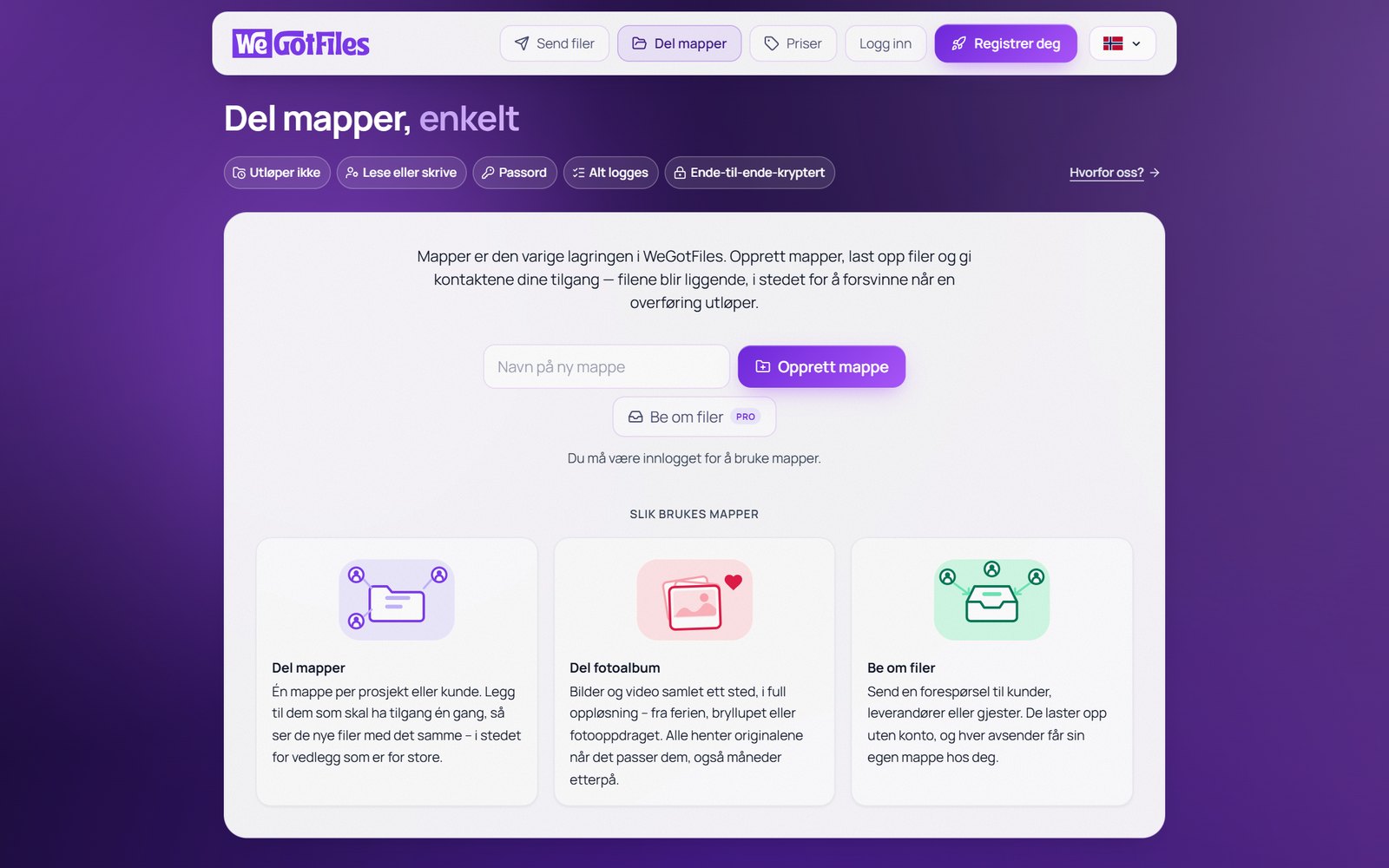 Siden for delte mapper