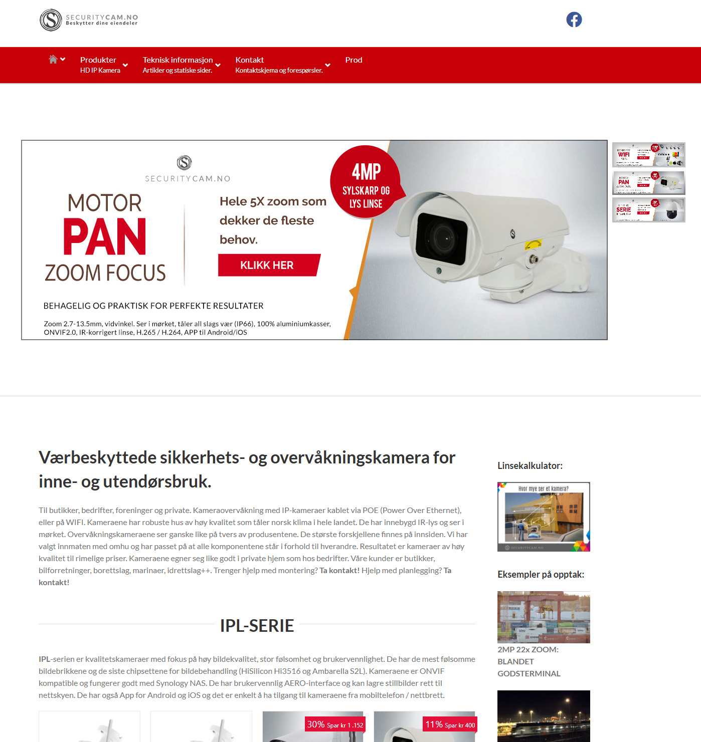 Kamera med 5x zoom og lyslinse, hvit farge med praktisk design, plassert på en informasjonsboks for sikringsprodukter.